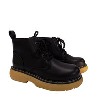 Black Platform Chunky Ankle Boots Womens UK 8 Lace Up Faux Leather Goth Combat