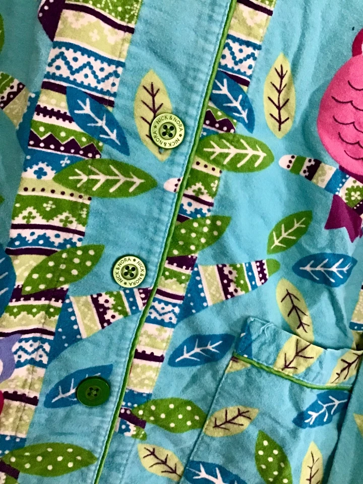 Pijama Nick and Nora Ropa de Dormir Algodón Franela Búho Azul 2 piezas. Juego Talla M  Foto 3 de 4