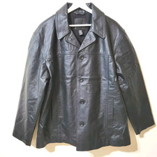 VTG 1990s Y2K J Crew Mens XL Black Leather Thinsulate Lined Car Coat Jacket EUC