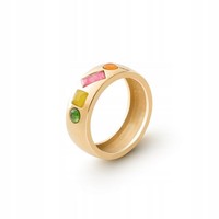 Vergoldeter Silberring 925 Mit Farbigen Jade-Steinen