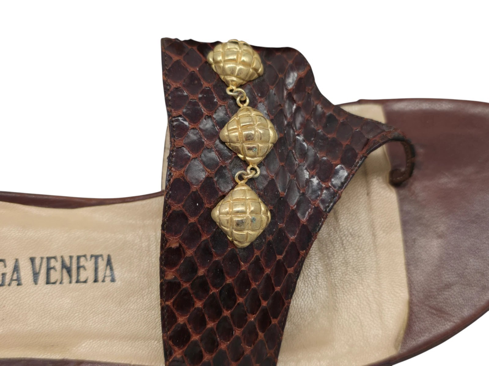 Vintage Bottega Veneta Brown Python Snakeskin Tho… - image 9