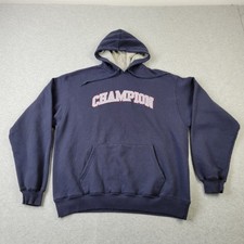 Champion Eco Hoodie Mens Large Navy Blue Graphic Logo Pullover Pockets