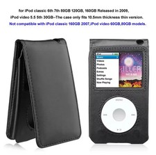 Black Leather Case Cover for iPod Classic 7th Gen 160GB Classic 6th 80GB 120GB