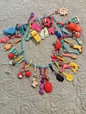Rare 80's Bell Charms Necklace with fun and funky 33 Charms - Free ship