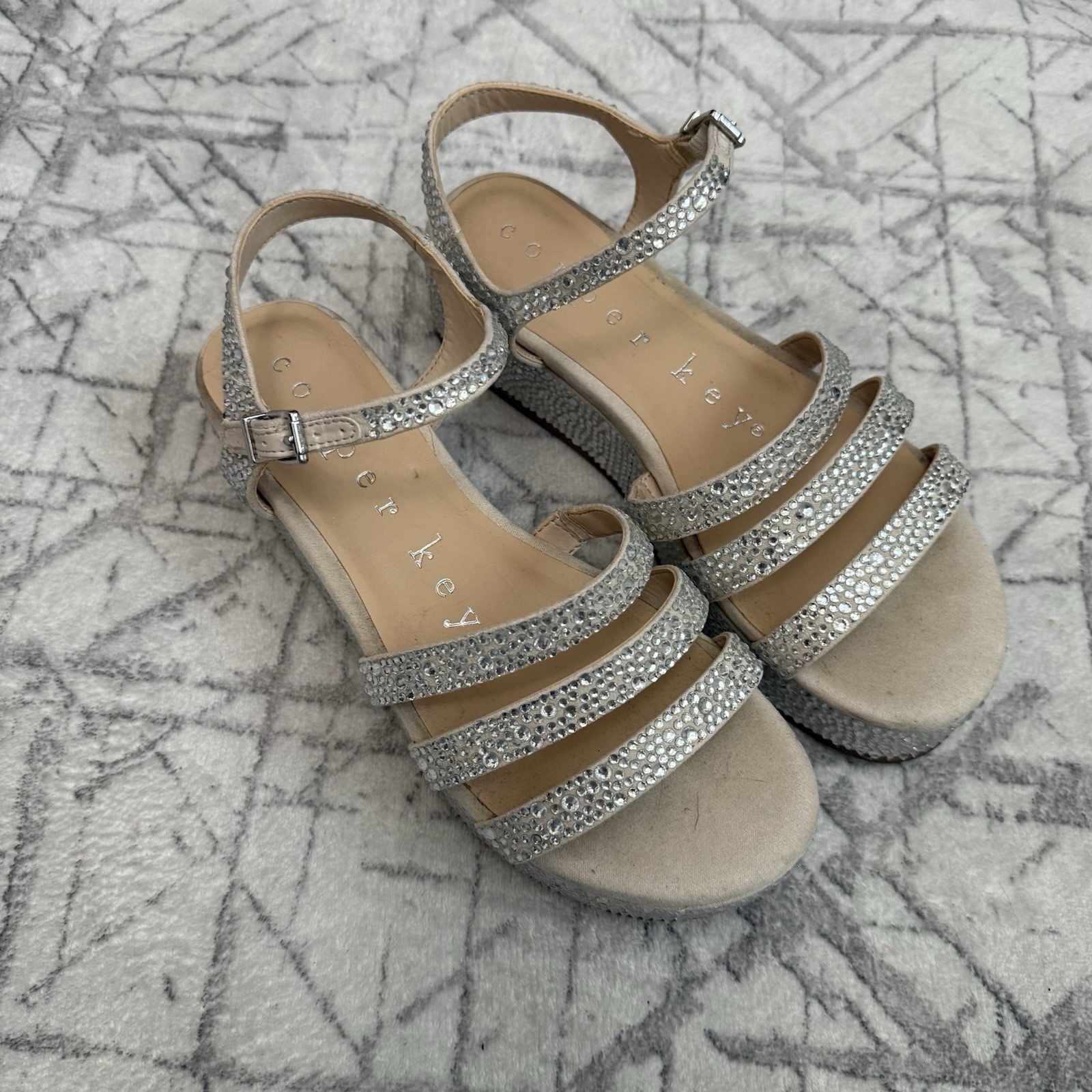 Copper Key Rhinestone Platform Wedge Sandals Silv… - image 2