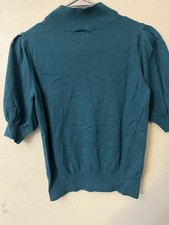 Ann Taylor Loft Sweater Size MP Blue Solid Short Sleeve Mock Neck