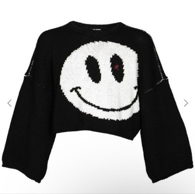 RAF SIMONS SS20 Smiley Cropped Sweater - Size S - Black