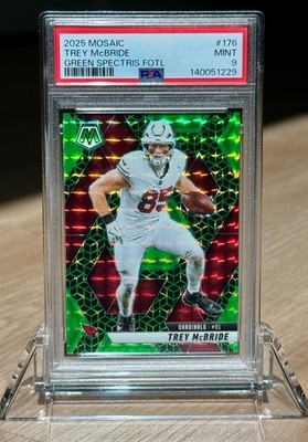 Trey McBride 2025 Mosaic Football Green Spectris FOTL SSP 1/13 PSA 9