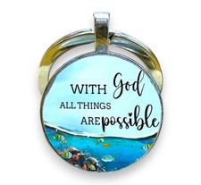 Bible Quote Keyring With God All Things Are Possible Glass Cabochon Gift Church