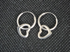 Small Endless Hoop Earrings with Dangling Hearts 925 Sterling Silver 22mm Drop
