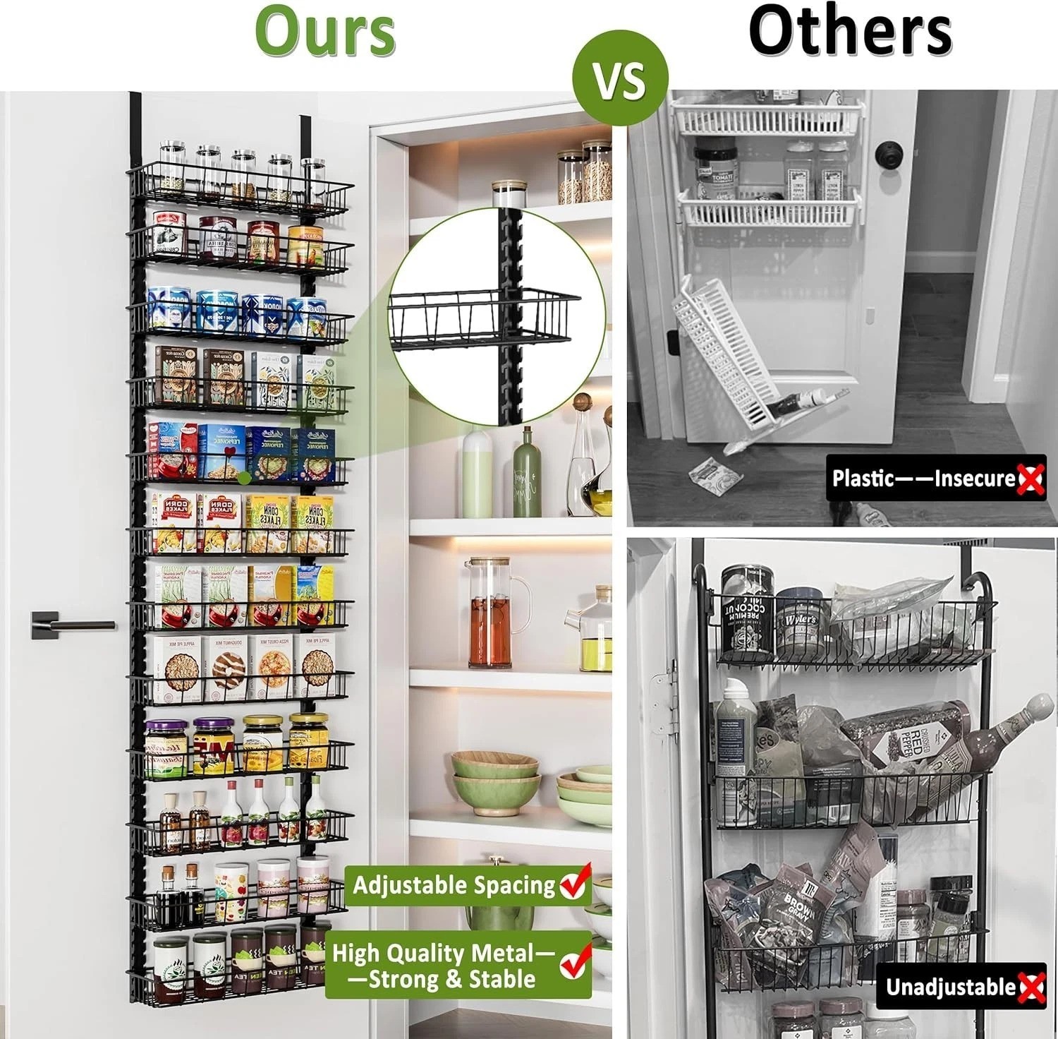 Dual-Use Spice Rack - Hanging or Wall Mount, 12 Tiers, Black