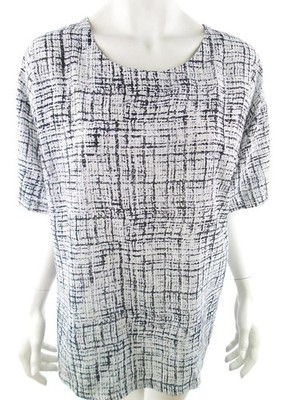 ZIZZI Damen Tunika Bluse Gr. S Weiß Kurzer Ärmel Kariert Runder Ausschnitt