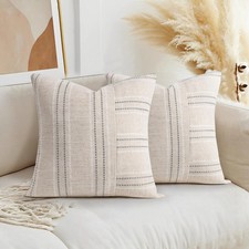 16x16 Decorative Farmhouse Linen Throw Pillow Covers, Boho Textured Pillow Ca...