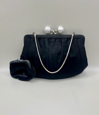 VTG 50s After Five Black Satin Evening Clutch Rhinestone Coin Purse Mid Century