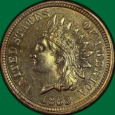 1863 Indian Head Cent Uncirculated UNC Coin, Cleaned #47083