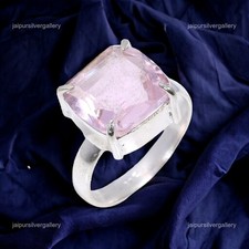 Fancy Pink Amethyst Stone Handmade Statement Ring Jewelry Size 7.5 925 Silver