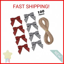 100 Mini Gingham Ribbon Bows - Checked Plaid & Buffalo Plaid Craft Bows with 66 