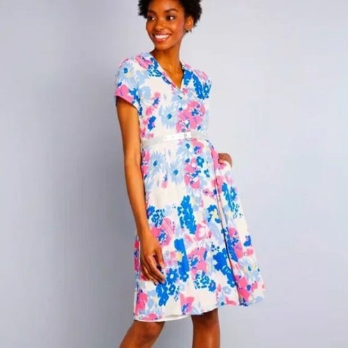 NWT MODCLOTH Exciting Find Shirt Dress Floral Print w/ Silver Belt Size L