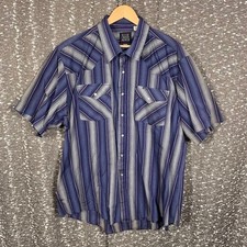 Rock Creek Ranch Mens Bigman 18 Blue Striped Western Pearl Snap Short Sleeve