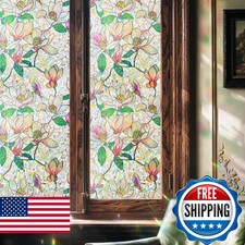 ADD.HERES Pink Magnolia Window Privacy Film Stained Glass Static Cling Sun Block