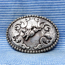 Cowboys Rodeo Bull Rider Dress Belt Buckle Floral Scroll Vtg 80s Nocona .TYC755