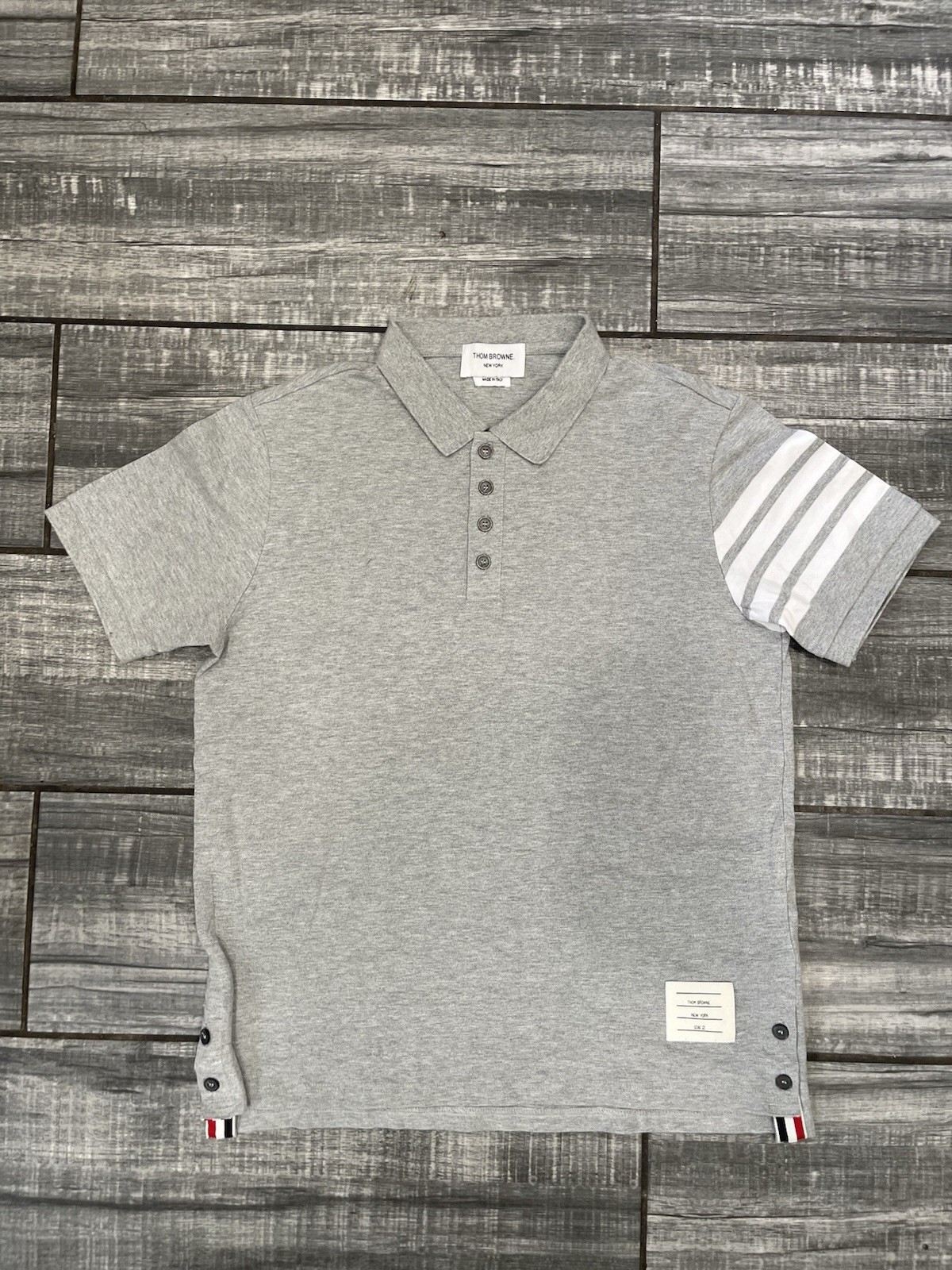 Thom Browne Grey Ribbed Polo Shirt 4-Bar Sleeve Patch l Size 2