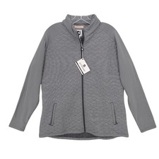 NWT FOOTJOY Women's Full Zip Quilted Brush Back Micro Stripe Charcoal Gray XL