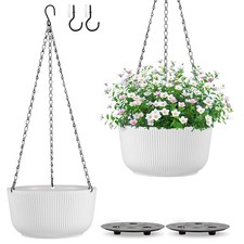 12 Inch White Hanging Planters for Indoor Outdoor Plants - Set of 2 12 Inch