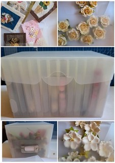 SELTENE Aufbewahrungskoffer mit 12 Organizer aus Maulbeerpapier Blumen Blätter Etiketten sehr guter Zustand