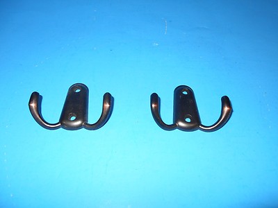 *SET OF 2 DOUBLE PRONG CLOTHES COAT ROBE PURSE HOOK OIL RUBBED BRONZE FREE SHIP
