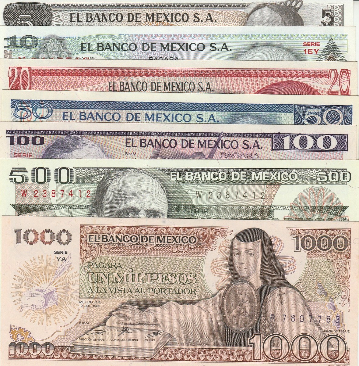 メキシコ旧紙幣 7種セット Banco de Mexico El Banco de Mexico: Collection 7 Bank Notes UNC. | eBay
