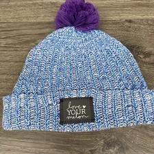 Love Your Melon Beanie Cozy Knit Unisex Blue Cuffed Pom One Size Fits All