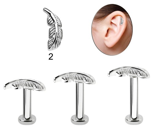 Ohr Piercing Schmuck Mini Flat Tragus Helix Stecker Feder mit Labret Länge 4-6mm - Bild 4 von 5