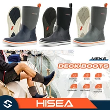 HISEA Men's Mid-Calf Deck Rain Boots Waterproof Camping Fishing Garden Mud Boots