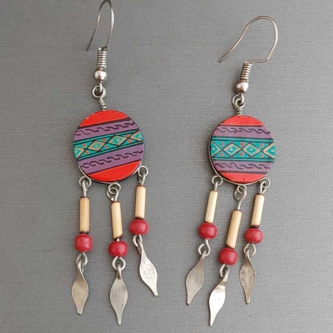 Vibrant Multicolor Peruvian Wire Work Earrings Et… - image 1