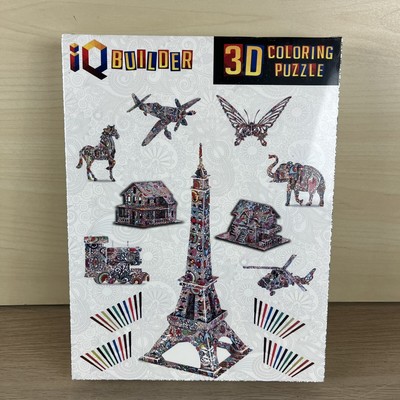 IQ Builder  3D Coloring Puzzle : 9 Puzzles, 40 Markers, Instructions (NEW) Age5+