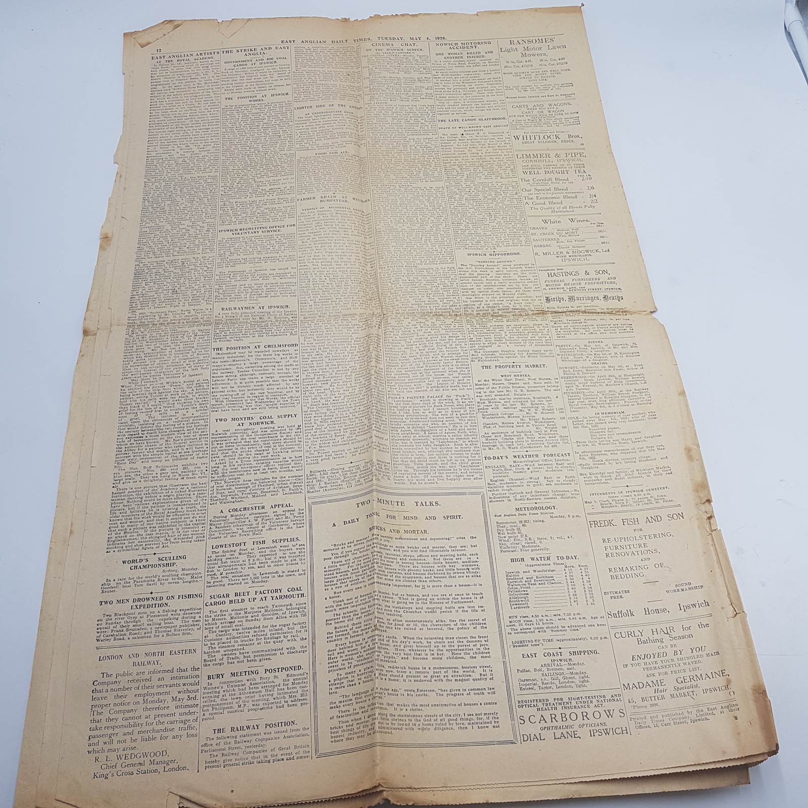 The East Anglian Daily Times Newspaper, Ipswich. May 4th, 1926 [Fair