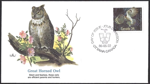 🍁Canada    #1097     "GREAT HORNED OWL"     Brand New   1986  Fleetwood Cover