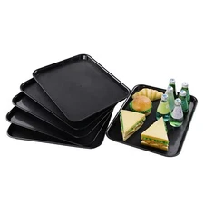 6 Pack Serving Trays For Eating Plastic Fast Food Serving Tray Black