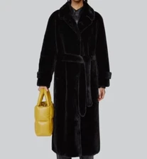 $575 Stand Studio Women's Black Paula Long Faux Fur Coat Jacket Size FR 40/US 8