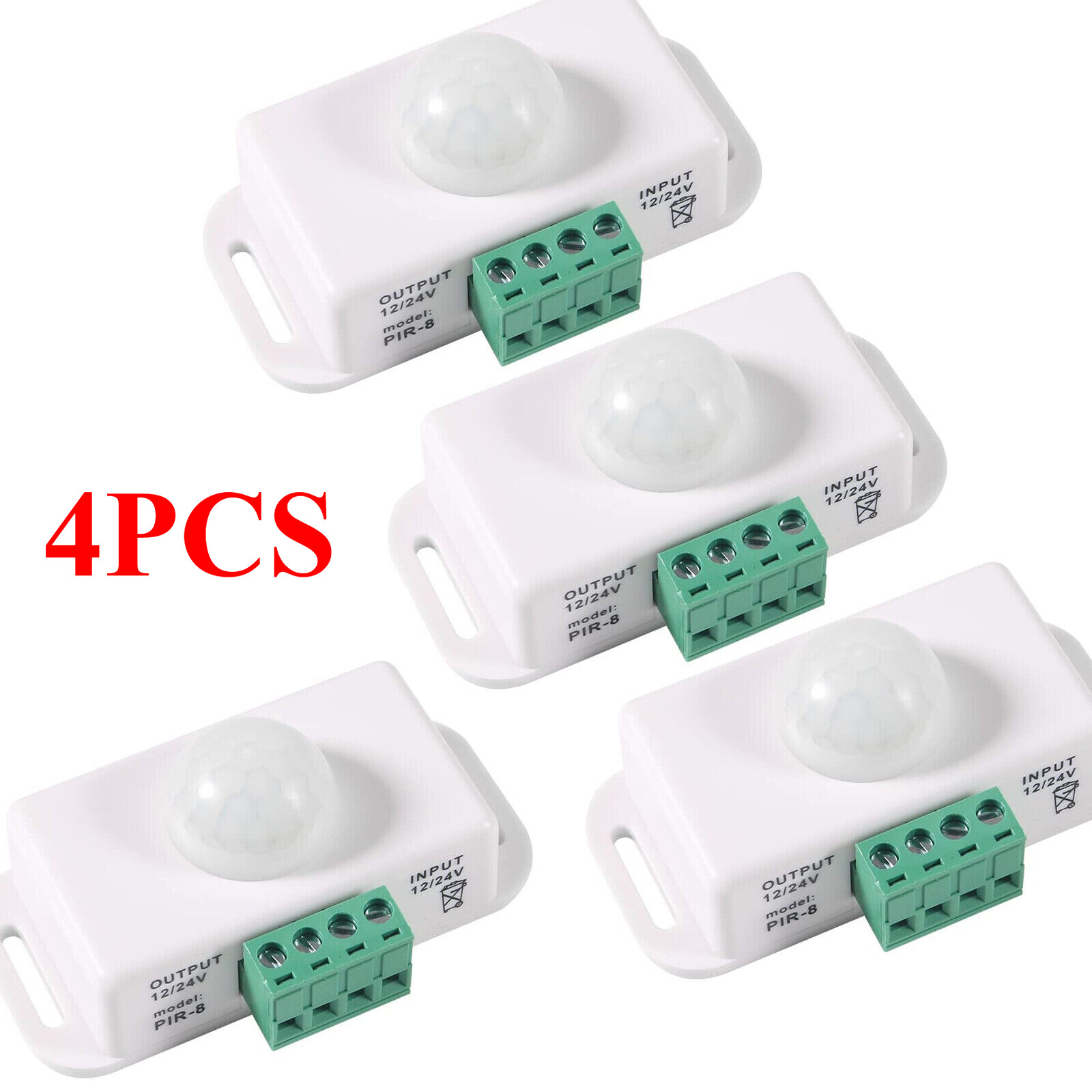 4x Automatic DC 12V/24V Infrared PIR Motion Sensor Switch Wall Mount LED light