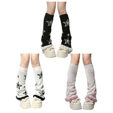Punk Star Knitted Leg Warmers Japanese Women Ruffle Trim Flared Wide Leg Socks