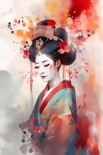 Wandbild: Aquarellillustration einer japanischen Geisha im traditionellen [...]