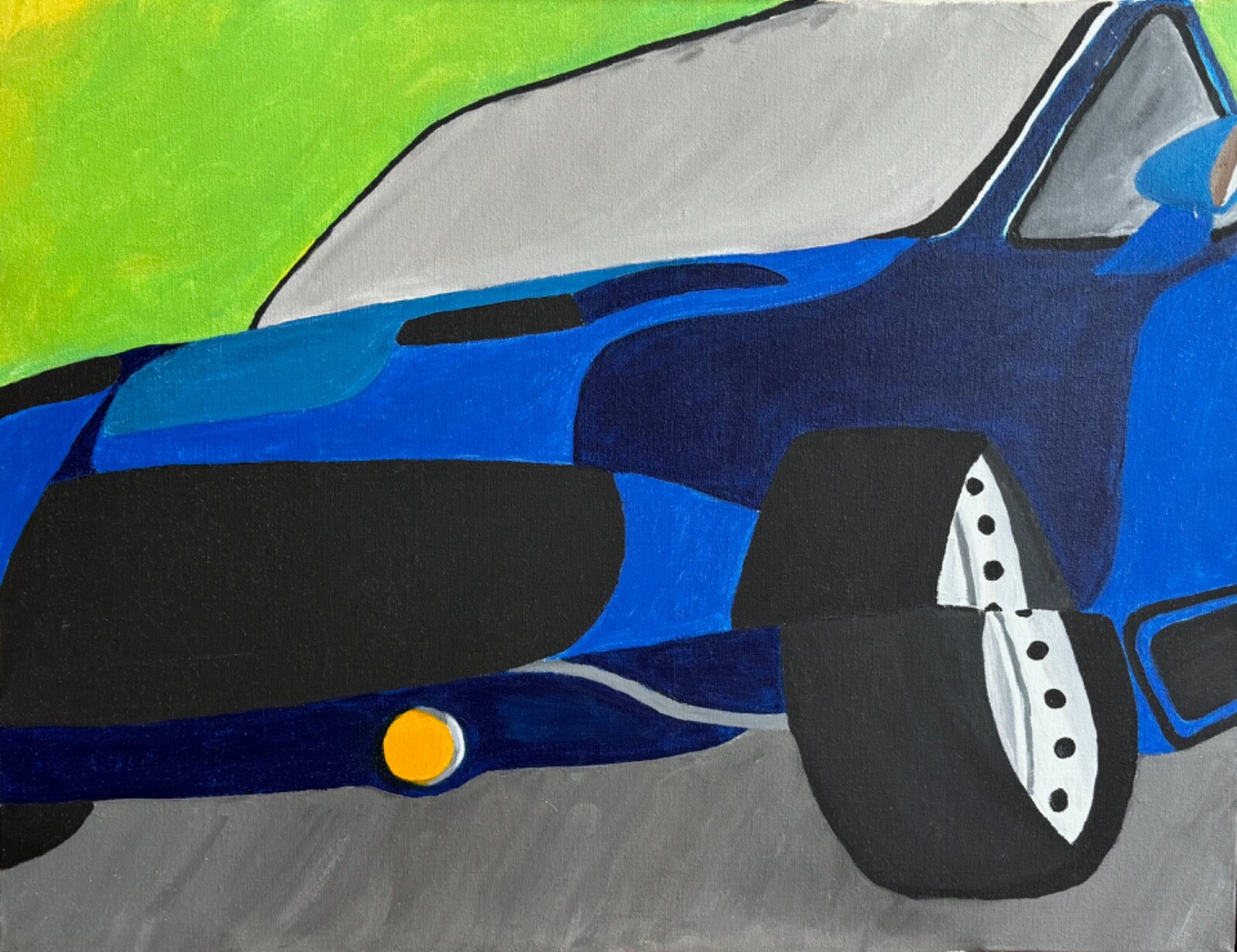 Vintage 1970s Abstract Car Mach 1 Oil Painting Modern Art Wall Hanging Fleming