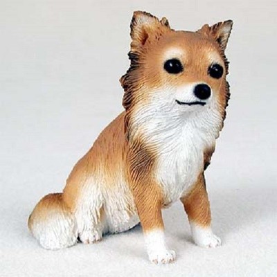 Longhair Chihuahua Dog Hand Painted Figurine Resin Statue Long