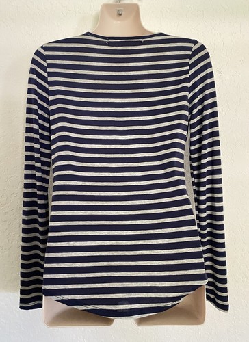 Rebellious One Damen langärmeliges Oberteil mit Krawatte vorne, Größe XS, marineblau mit grauen Streifen - Bild 6 von 9