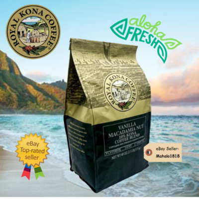 Vanilla Macadamia Nut Royal Kona 10% Kona Coffee 40 oz AP Ground 2.5lbs Fresh!
