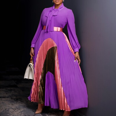 a line fall dresses Womens 2025 Long Sleeve Dress Casual Pleated Flowy Midi this bubble dress is suitable for various occasions Classic A-Line with Bow Detail