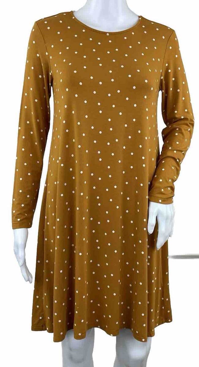 Old Navy Long Sleeve Swing Dress Mustard Polka Dot T-Shirt Knit
