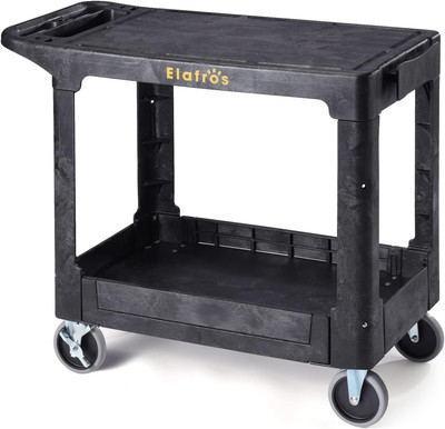 Heavy Duty Plastic Utility Cart, 37 X 18.8 In, Flat Top, Swivel Wheels, 550 Lbs 